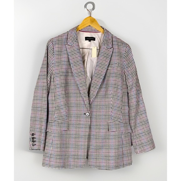 TALBOTS Houndstooth Women's Wool Blend Blazer Sz 16 Corpcore Academia Retro Glam - Picture 2 of 6